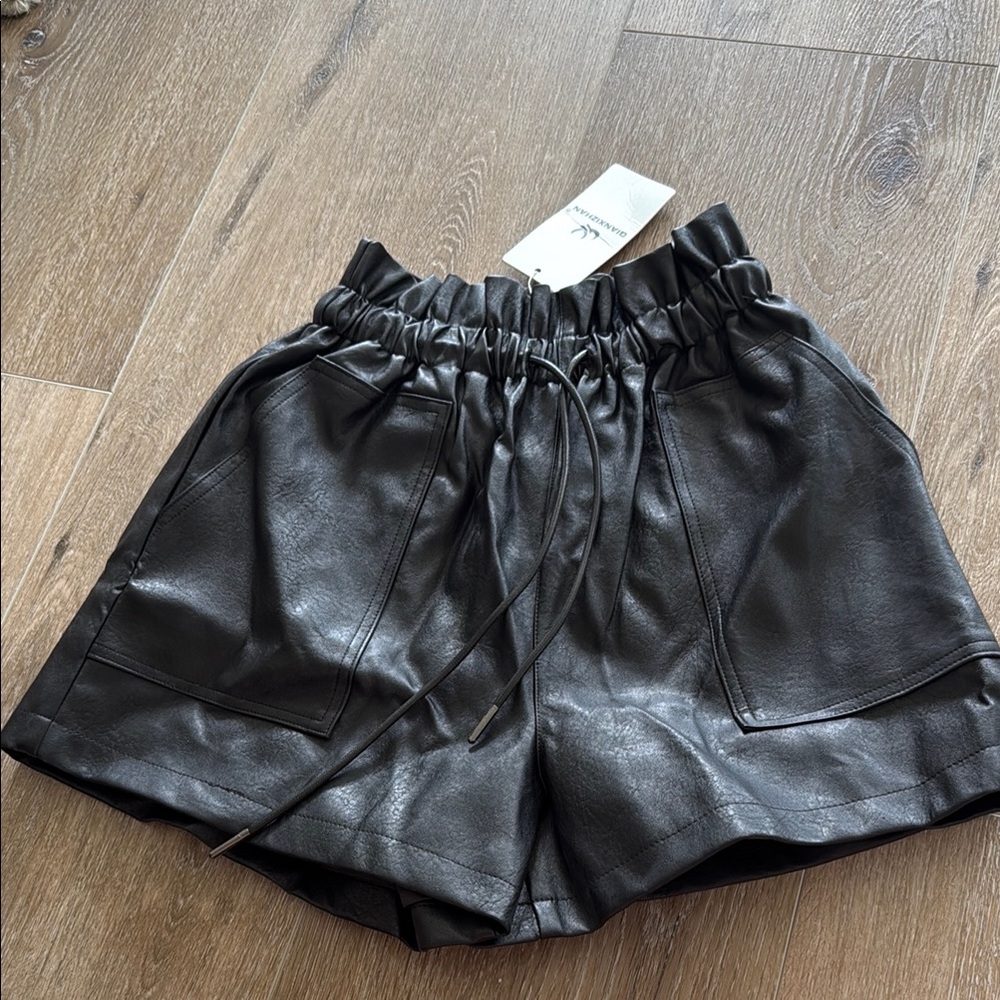 High Waist Black Faux Leather Shorts